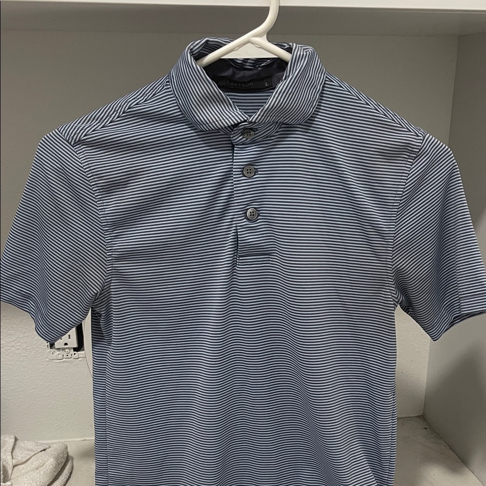 Boys Greyson Striped Polo Shirt - Blue Youth Large Golf Collared Lighweight